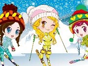 Three girls on ski resort game