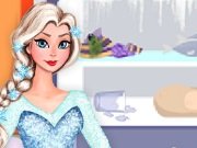 Elsa cleans the refrigerator