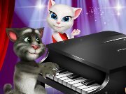 Cat Tom plays the piano for Angela game